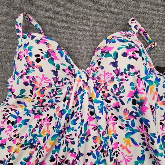 Island Escape Womens Tankini Top Floral Underwire Swimwear White Multi Size 10 - Picture 2 of 5